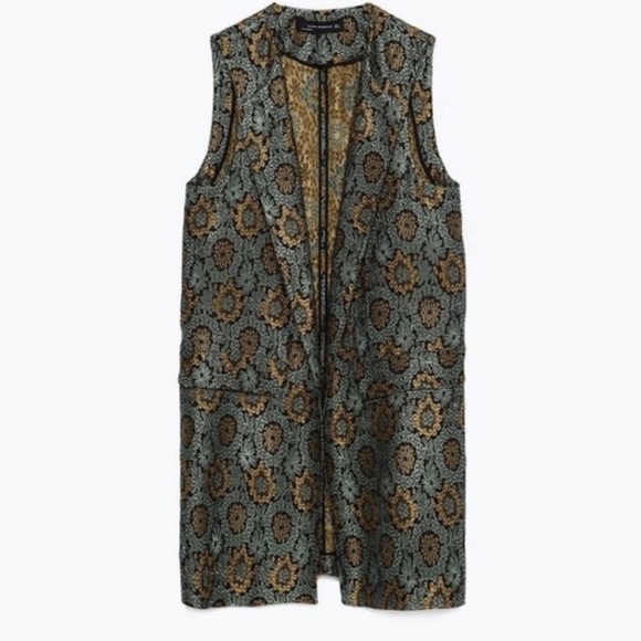 Zara Floral Jacquard Open Front Embroidered Longline Vest - Picture 6 of 9